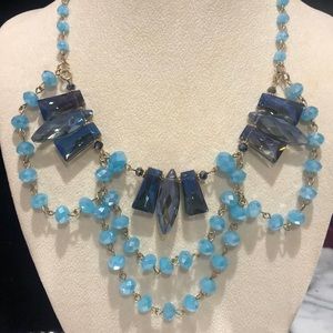 Stunning Blue Crystal Draped Beads Necklace-Boutique